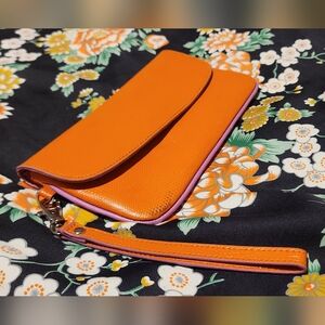 Orange and Pink Women's Leather Clutch